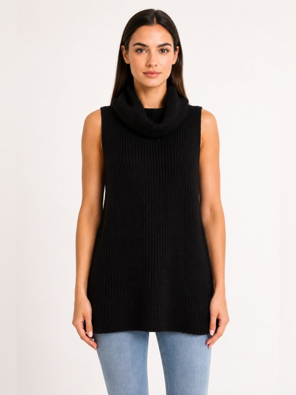 Lush Black Sleeveless Cowl-Neck Tunic Sweater. Size S